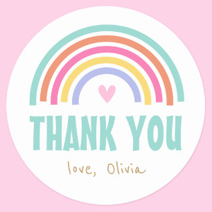 Rainbow Birthday Thank You Party Favour Classic Round Sticker