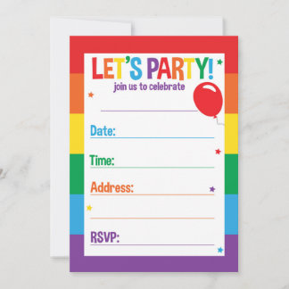Rainbow Birthday Themed Party Invitation Cards
