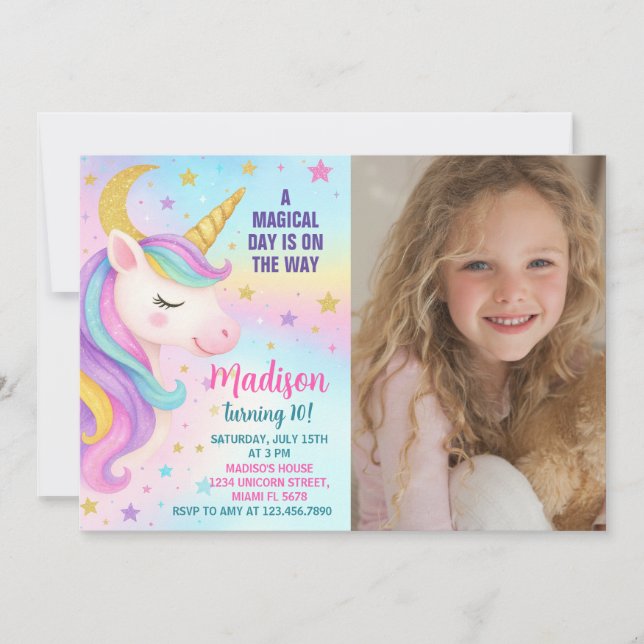Rainbow Birthday Unicorn Invitation (Front)