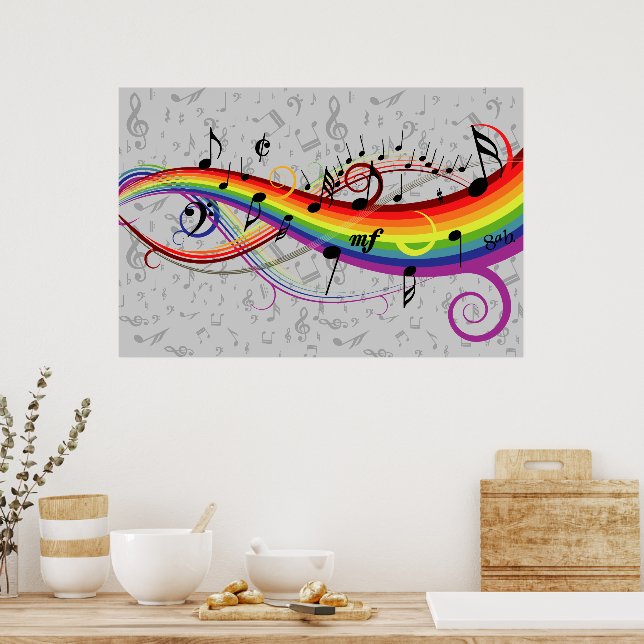 Rainbow black and gray Music Notes Poster (Kitchen)