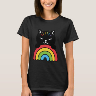 Rainbow Black Cat Gay Pride Cute LGBT Animal Pet L T-Shirt