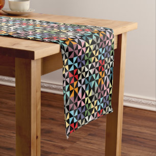 Rainbow Black Geometric Pinwheel Pattern Short Table Runner