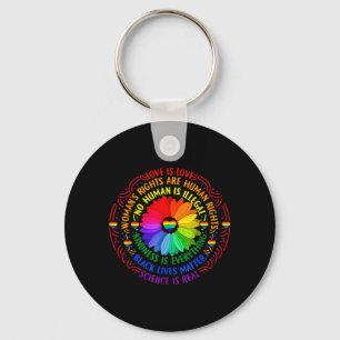Rainbow Black Lives Science LGBT Pride Flower Key Ring