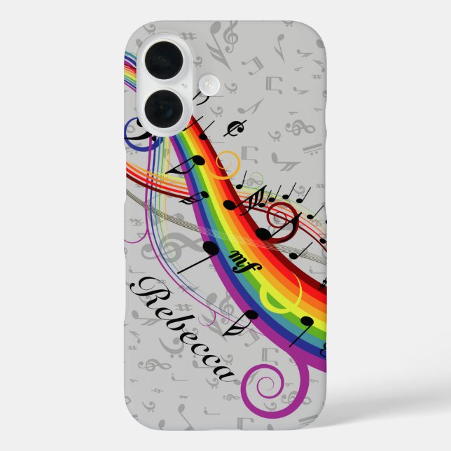 Rainbow Black Musical Notes on Grey Case-Mate iPhone Case (Back)