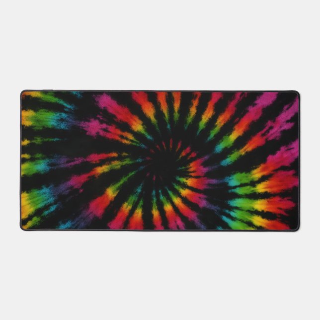 Rainbow Black Tie Dye Desk Mat (Front)