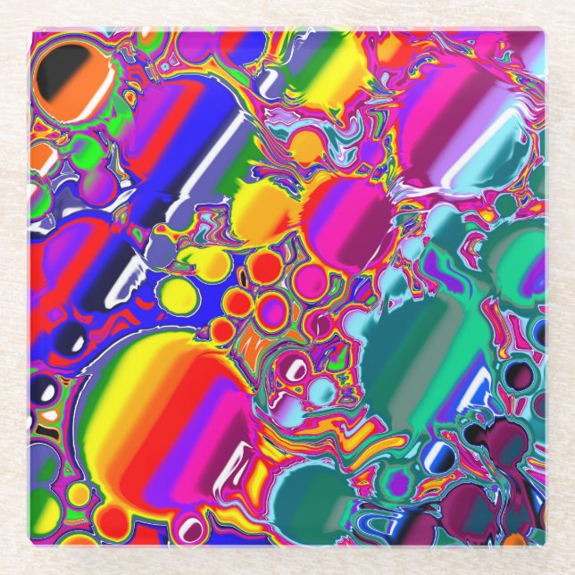 Rainbow Blast Abstract Art   Glass Coaster (Front)