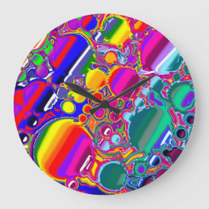 Rainbow Blast Abstract Art   Large Clock