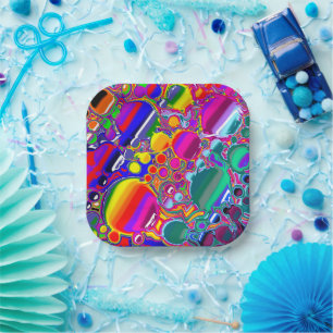 Rainbow Blast Abstract Art   Paper Plate