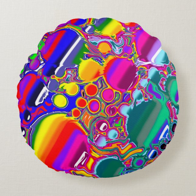 Rainbow Blast Abstract Art   Round Cushion (Front)