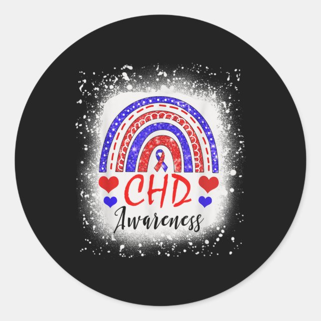 Rainbow Bleached Chd Congenital Heart Defect Aware Classic Round Sticker (Front)