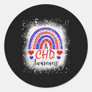 Rainbow Bleached Chd Congenital Heart Defect Aware Classic Round Sticker