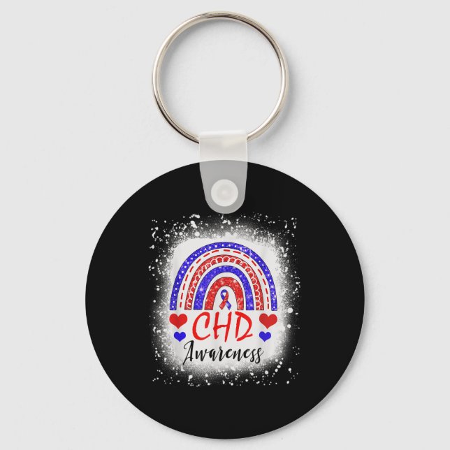 Rainbow Bleached Chd Congenital Heart Defect Aware Key Ring (Front)