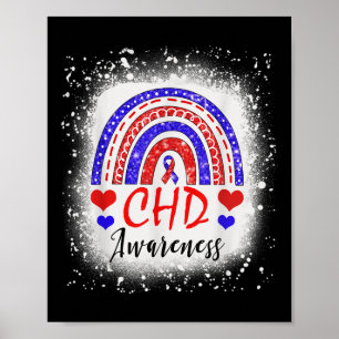 Rainbow Bleached Chd Congenital Heart Defect Aware Poster