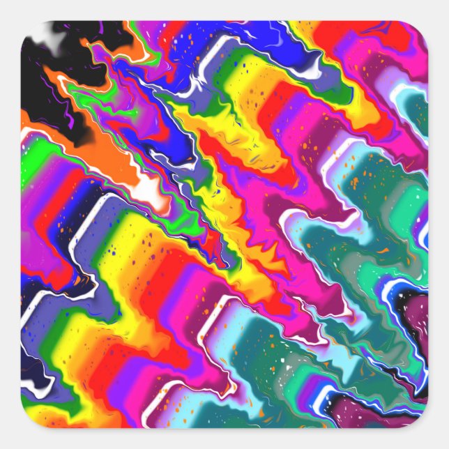 Rainbow Blip Abstract Digital Art   Square Sticker (Front)