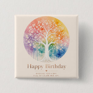 Rainbow Blossom Tree Birthday Joy 15 Cm Square Badge