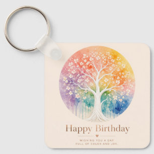 Rainbow Blossom Tree Birthday Joy Key Ring