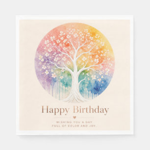 Rainbow Blossom Tree Birthday Joy Napkin