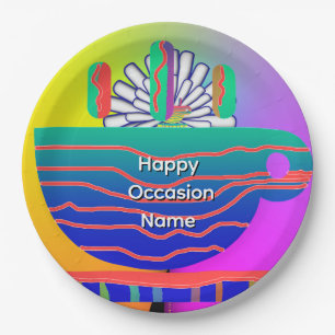 Rainbow Blue Cup Saucer Party Paper Plate