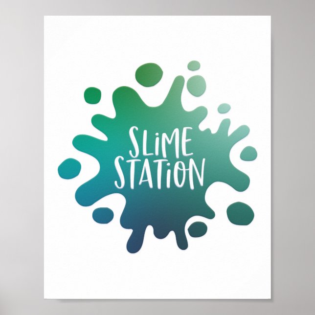Rainbow blue, green slime station party poster (Front)