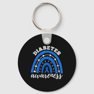 Rainbow Blue Ribbon T1d Type 1 Diabetes Awareness Key Ring