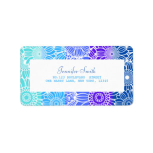 Rainbow Blue Stripes Floral Birthday Address Label