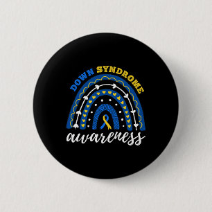 Rainbow Blue Yellow Ribbon Down Syndrome Awareness 6 Cm Round Badge