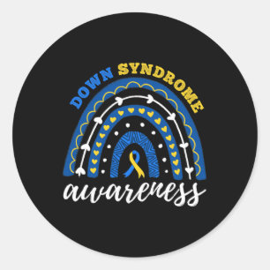 Rainbow Blue Yellow Ribbon Down Syndrome Awareness Classic Round Sticker