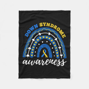 Rainbow Blue Yellow Ribbon Down Syndrome Awareness Fleece Blanket