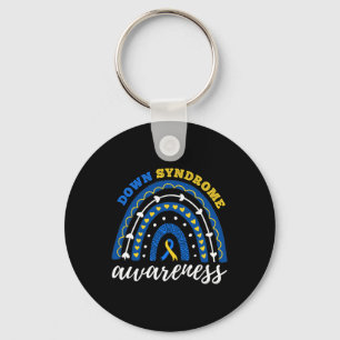 Rainbow Blue Yellow Ribbon Down Syndrome Awareness Key Ring