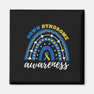 Rainbow Blue Yellow Ribbon Down Syndrome Awareness Magnet
