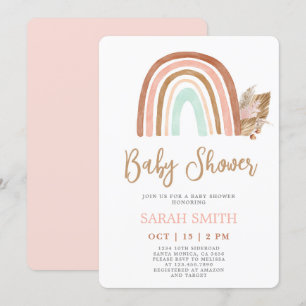 Rainbow Blush pink boho Baby Shower girl Invitation