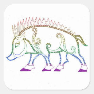 Rainbow Boar Square Sticker