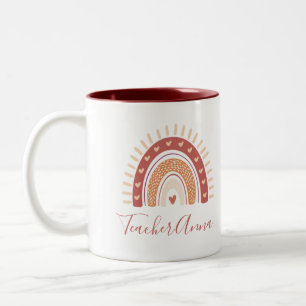 Rainbow Bohemian Terracotta Calligraphy Teacher Two-Tone Coffee Mug