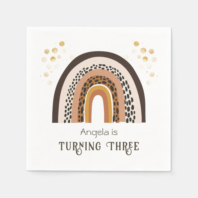 Rainbow Boho Animal Print 3rd Birthday  Napkin (Front)