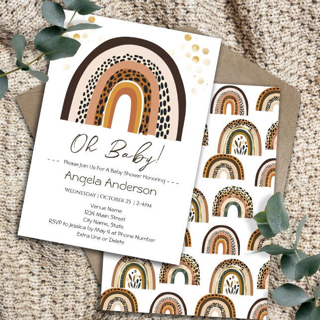 Rainbow Boho Animal Print Baby Shower Invitation (Creator Uploaded)