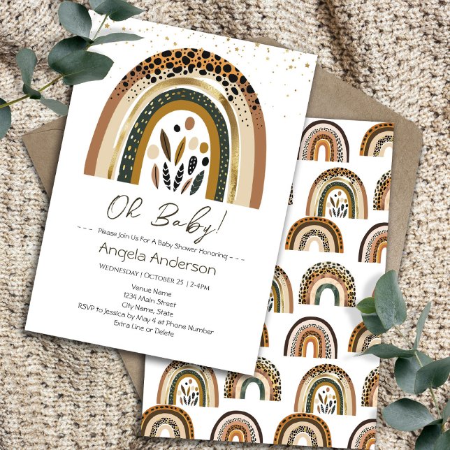 Rainbow Boho Animal Print Floral Baby Shower Invitation (Creator Uploaded)