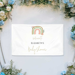 Rainbow Boho Baby Shower Cute Welcome Script Banner