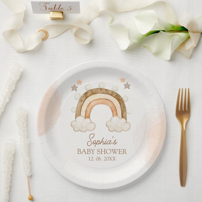 Rainbow Boho Baby Shower Gender Neutral Paper Plate (Wedding)