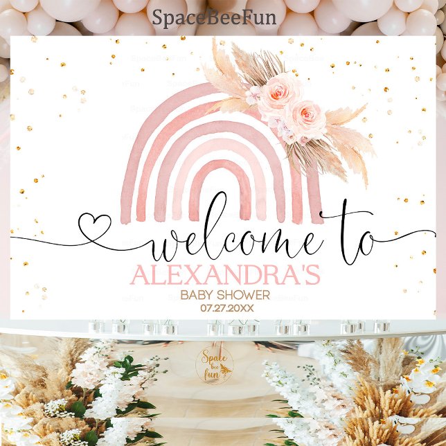 Rainbow Boho Baby Shower Girl Backdrop Banner  (Rainbow Boho,Baby Shower Girl,Backdrop Banner,Pampass Grass,Bohemian baby shower,Welcome sign,boho b)