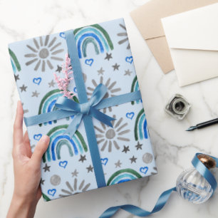Rainbow Boho Birthday Baby Shower Boy Wrapping Paper