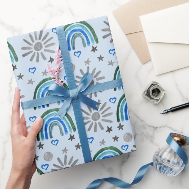 Rainbow Boho Birthday Baby Shower Boy Wrapping Paper (Gifting)