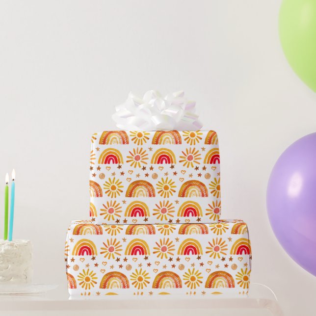 Rainbow Boho Birthday Baby Shower Gender Neutral Wrapping Paper (Party Gifts)