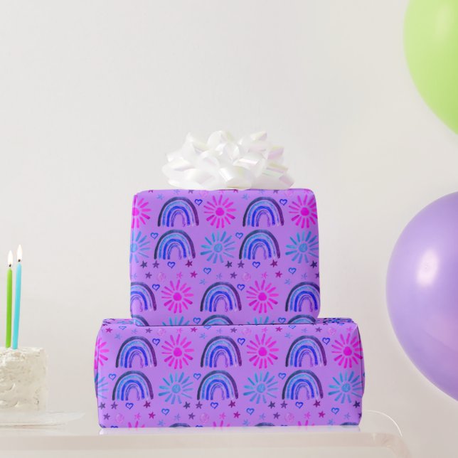 Rainbow Boho Birthday Baby Shower Girl Wrapping Paper (Party Gifts)