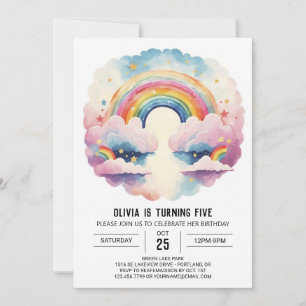 Rainbow Boho Clouds Girl Birthday Invitation