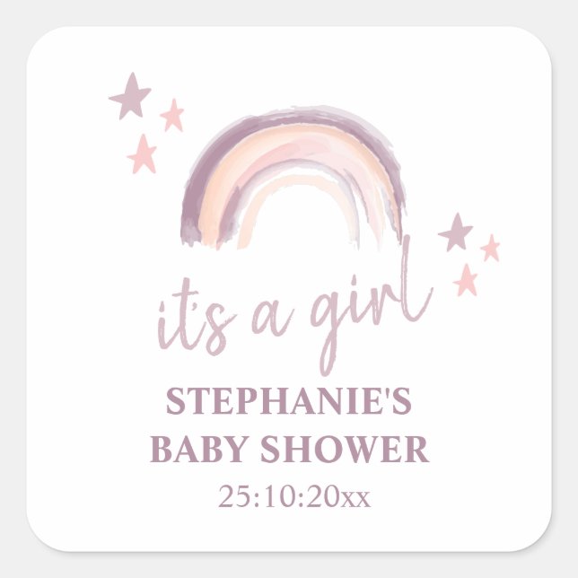 Rainbow  Boho It's a Girl Baby Shower  Square Stic Sticker (Front)