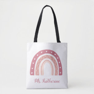 Rainbow Boho Pastel Pink Teacher’s Gift Tote Bag