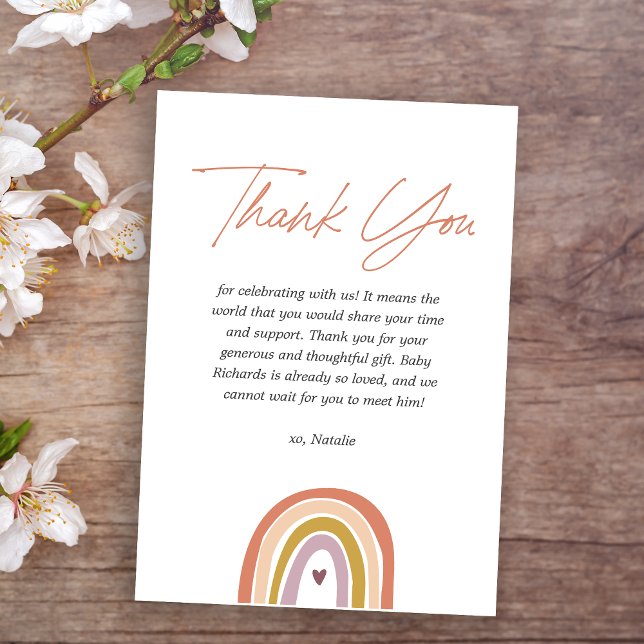 Rainbow Boho Peach Blush Baby Shower Thank You Card (Creator Uploaded)