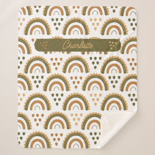 Rainbow Boho Personalized Green White Brown Sherpa Blanket
