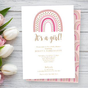 Rainbow Boho Pink Girl Baby Shower Invitation
