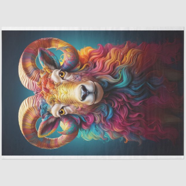 Rainbow Boho Ram Decoupage  Tissue Paper (Front)